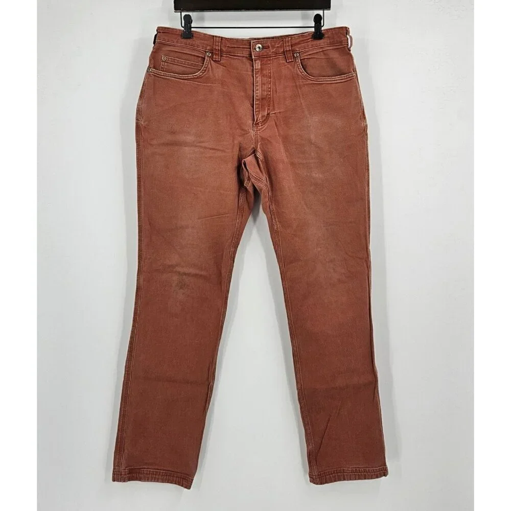 Duluth Trading Co Mens Sz 36x34 Slim Fit Brown Faded Jeans Pockets *Note